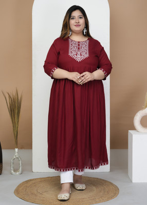 KUNWAR FASHION Women Embroidered A-line Kurta(Maroon)