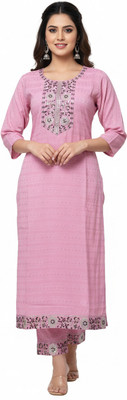 SARANS Women Embroidered, Self Design Straight Kurta(Pink)