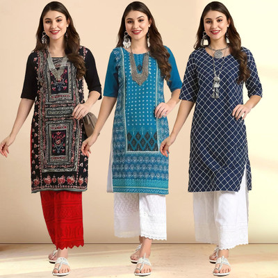 1 Stop Fashion Women Printed Straight Kurta(Multicolor)