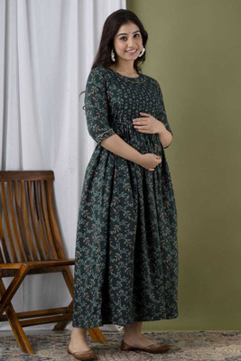 KRISHNA VASTRAM Women Printed Anarkali Kurta(Green)