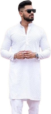 RS ENTERPRISES Men Self Design Straight Kurta(Black)