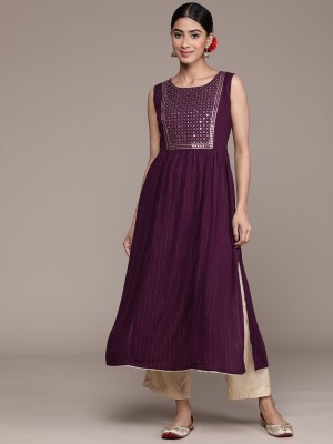 Ishin Women Embellished A-line Kurta(Purple)