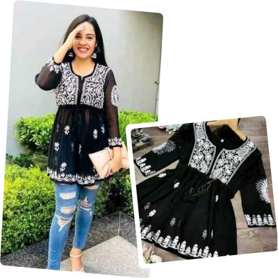ATOZENTERPRISE Women Embroidered Anarkali Kurta(Black)