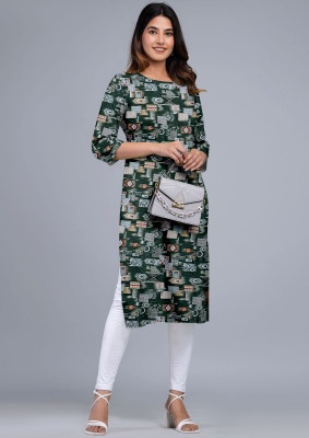 luzzix Women Printed, Geometric Print A-line Kurta(Green)