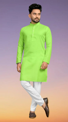 M Biswas Men Solid A-line Kurta(Light Green)