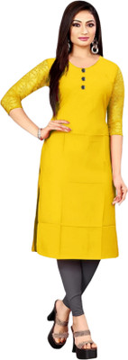 Coft Women Solid Straight Kurta(Yellow)