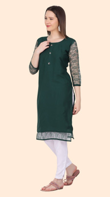 Good Straders Women Solid Straight Kurta(Green)