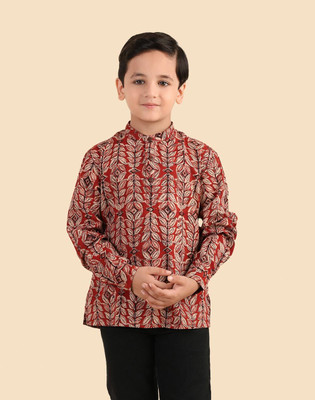 Fabindia Boys Printed Straight Kurta(Red)