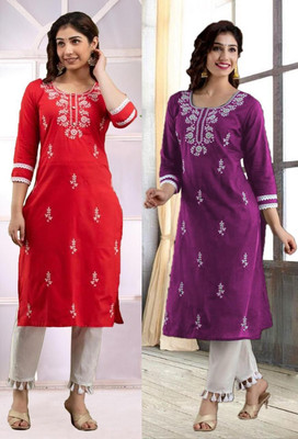 SISTO Women Embroidered Straight Kurta(Multicolor)