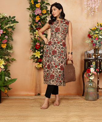 Gulmohar Jaipur Women Printed Straight Kurta(Brown)