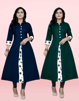 Virass Creation Women Printed A-line Kurta(Dark Green, Blue)
