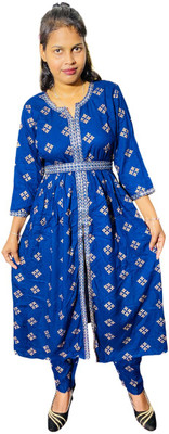 ABC Women Printed, Kalamkari Anarkali Kurta(Blue)