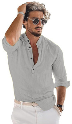 Yugnik Men Solid Straight Kurta(Grey)