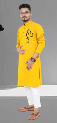 Bisswas Men Printed Straight Kurta(Yellow)