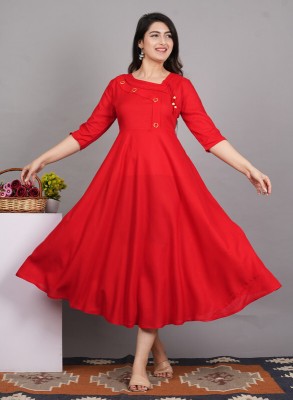 lalsha priemium Women Solid Anarkali Kurta(Red)