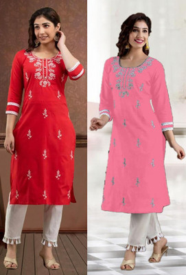 SISTO Women Chikan Embroidery A-line Kurta(Multicolor)