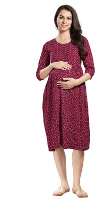 DZZO Women Printed Gown Kurta(Maroon, Black, White)
