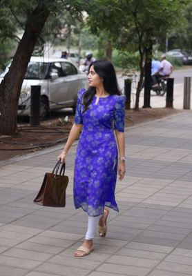 harrica Women Printed A-line Kurta(Blue)
