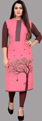 HouseOfCommon Women Printed Straight Kurta(Pink)