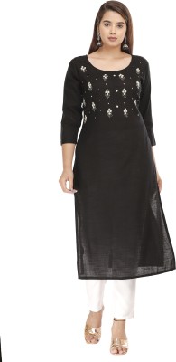 Highlight fashion export Women Embroidered Straight Kurta(Black)