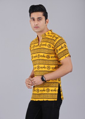 Fab kalakriti Men Printed Straight Kurta(Yellow)