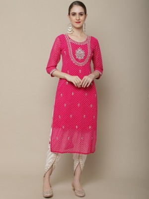 Envi Women Embroidered A-line Kurta(Pink)