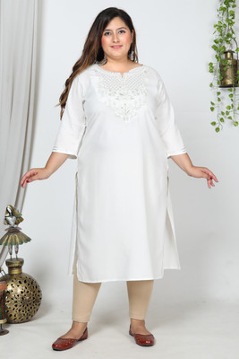 Pacify Women Embroidered Straight Kurta(White)