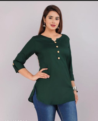 GoldetEra Women Solid Straight Kurta(Dark Green)