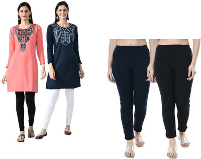 KAYU Women Printed Straight Kurta(Pink, Dark Blue)