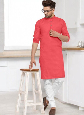 Krisha trend Men Solid Straight Kurta(Pink)