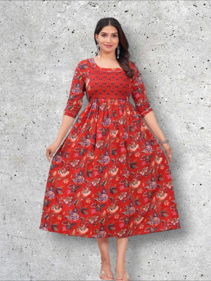 Gora Laxmi Women Embroidered Anarkali Kurta(Red)