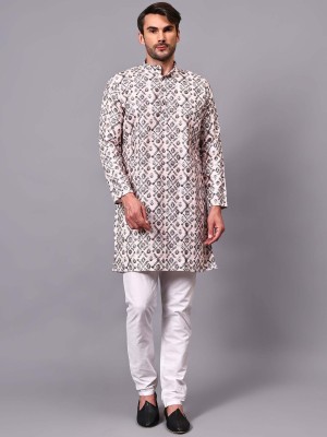 Yugnik Men Printed A-line Kurta(Beige)