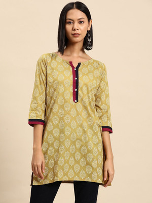 all about you Women Printed Straight Kurta(Yellow)