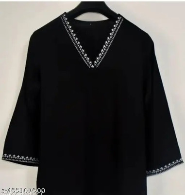 AGOKAI Women Woven Design A-line Kurta(Black)