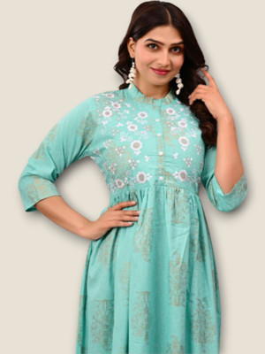 KurtisHouse Women Printed Straight Kurta(Blue)