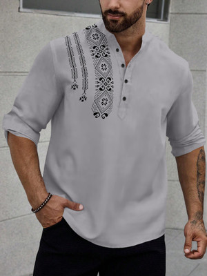 SOPANI Men Printed Straight Kurta(Grey)