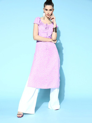 Berrylush Women Printed Straight Kurta(Purple)
