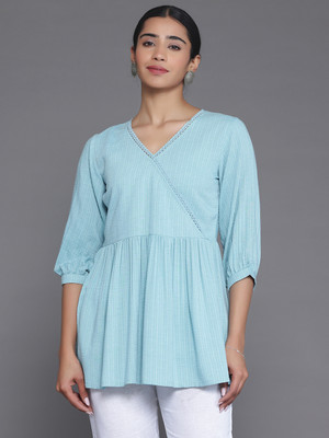 LIBAS Women Woven Design A-line Kurta(Blue)