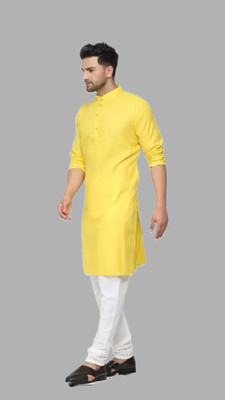 Anuj Fashion Men Solid A-line Kurta(Yellow)