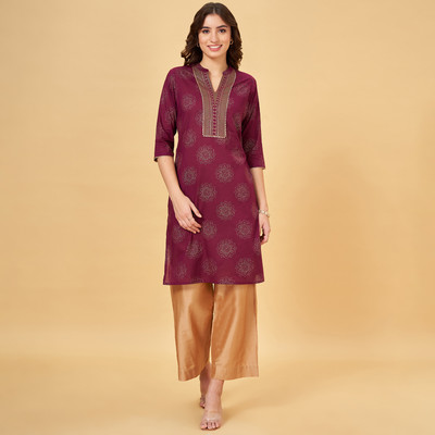 Rangmanch by Pantaloons Women Printed Straight Kurta(Purple)