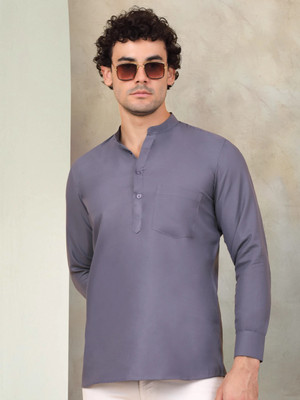 Jompers Men Solid Straight Kurta(Grey)