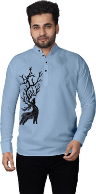 LIMRO Men Solid Straight Kurta(Grey)