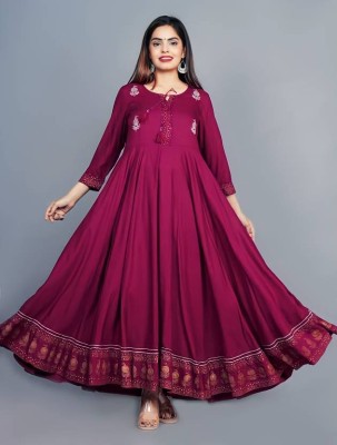 SF Textile Women Embroidered Anarkali Kurta(Purple)