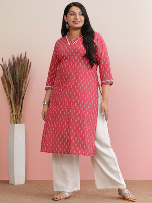 Deshopever Women Floral Print Straight Kurta(Pink)