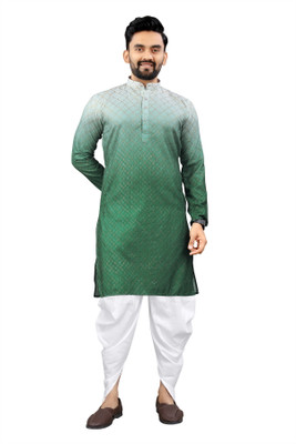 TRUST OUS Men Embroidered A-line Kurta(Green)