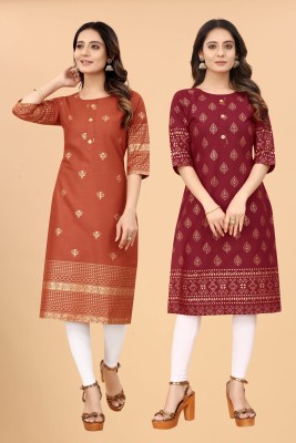 KETAKI FASHION Women Printed Straight Kurta(Maroon, Orange, Gold)