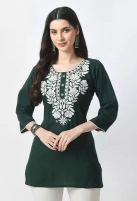 Ns Fashion Women Embroidered A-line Kurta(Green)