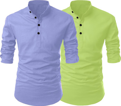Fashion Marts Men Solid Straight Kurta(Light Green, Purple)