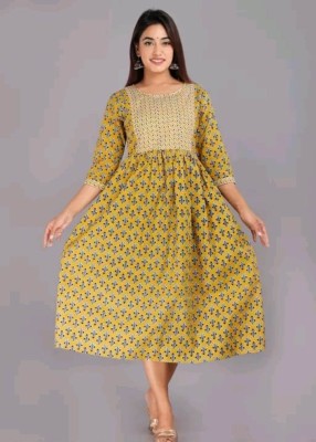 Prem fashion Women Printed Anarkali Kurta(Yellow)