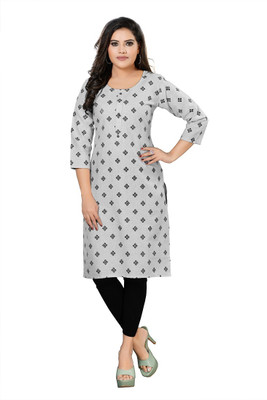 Dream & Dzire Women Printed Straight Kurta(Grey)